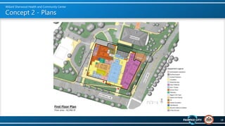 Concept 2 - Plans
18
Willard Sherwood Health and Community Center
First Floor Plan
Floor area – 62,946 SF
 