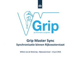 Willem van de Wetering – Rijkswaterstaat – 13 juni 2018
Grip Master Sync
Synchronisatie binnen Rijkswaterstaat
 