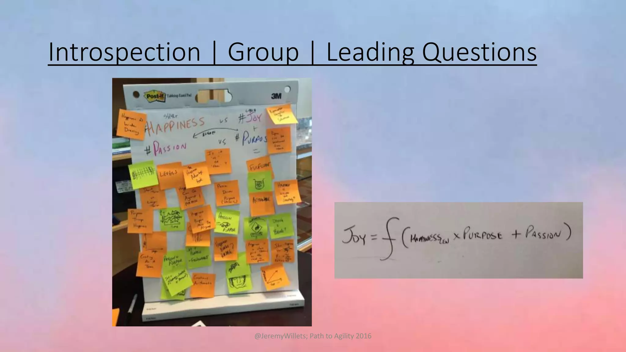 Introspection | Group | Leading Questions
@JeremyWillets; Path to Agility 2016
 