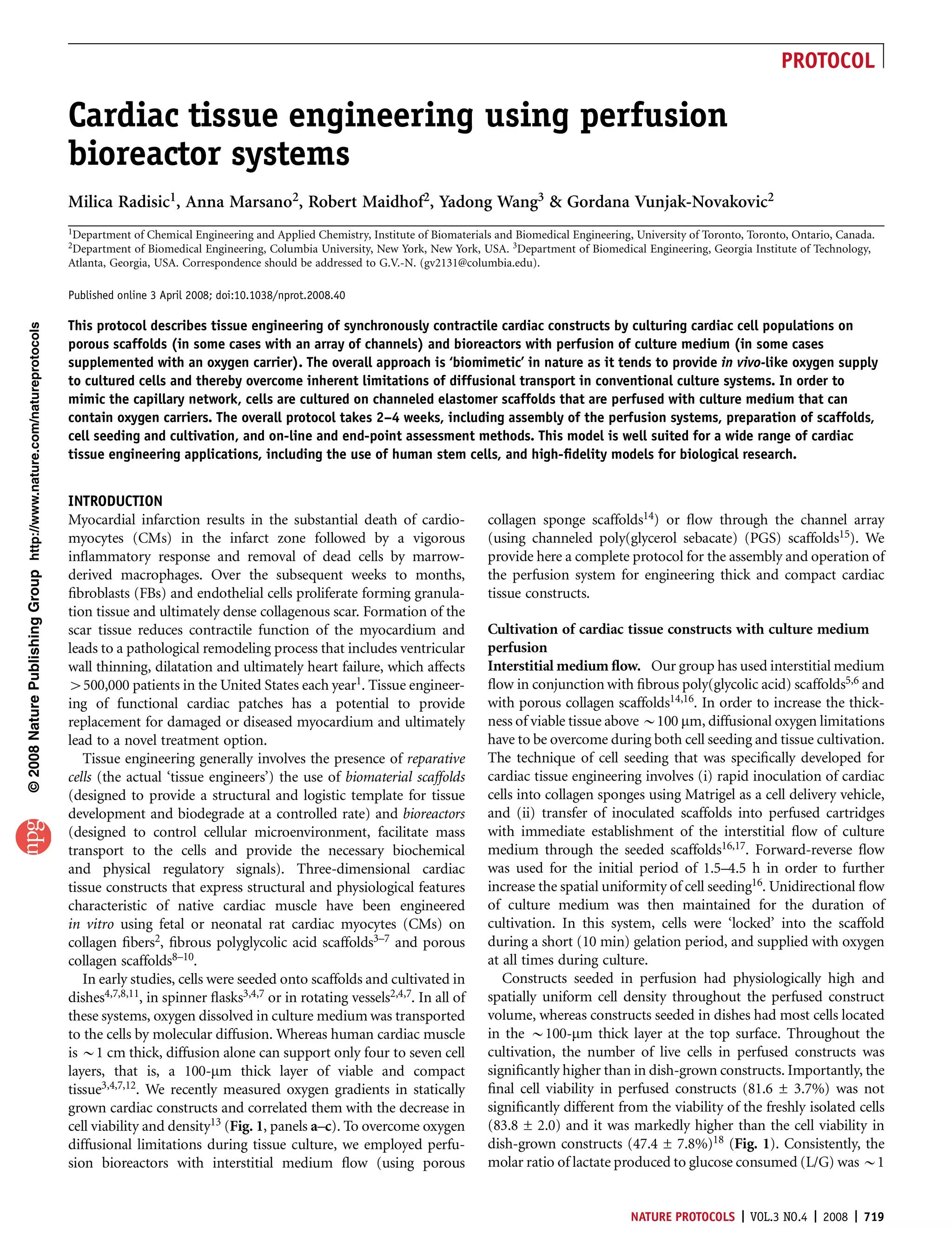 Cardiac Tissue Engineering Using Perfusion Bioreactor Systems | PDF