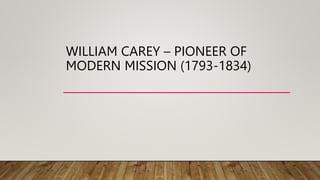 WILLIAM CAREY – PIONEER OF
MODERN MISSION (1793-1834)
 