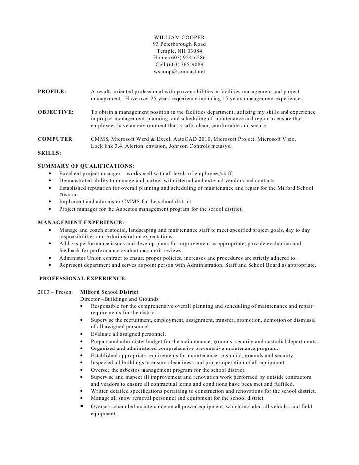 sample building maintenance resume
