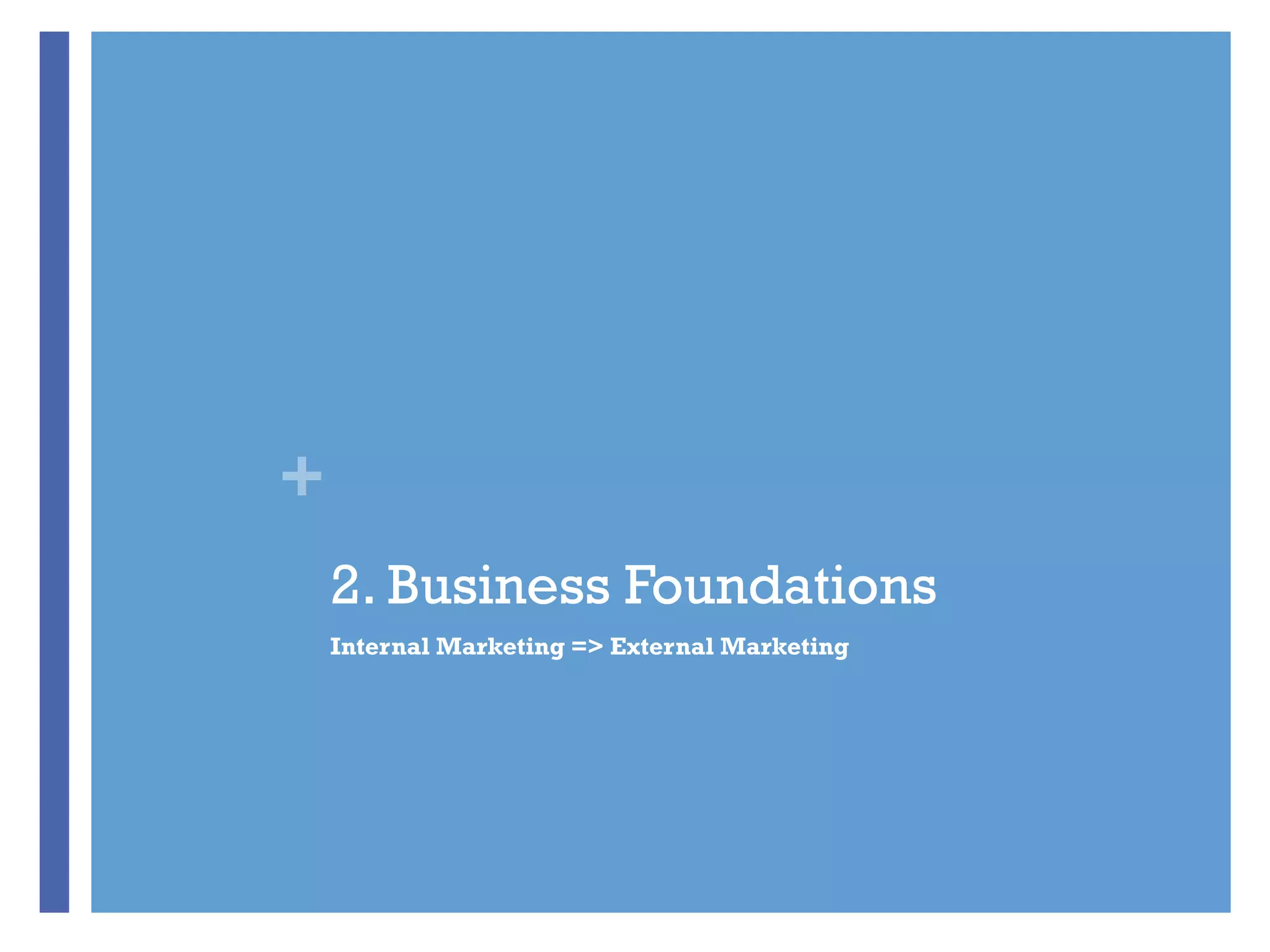 +
2. Business Foundations
Internal Marketing => External Marketing
 