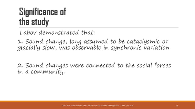 William labov: Language Variation and Change