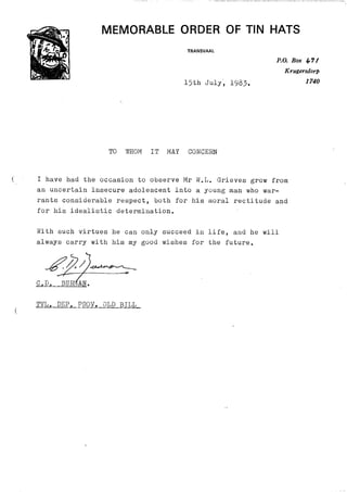 William leslie grieve   bill grieve - letter of reference from mr doug burman old bill member of the moths