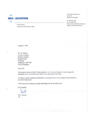 William leslie grieve   bill grieve - letter of thanks from richard dodson dick dodson ceo bba group plc