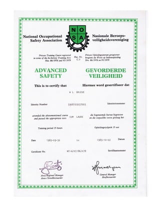 William leslie grieve   bill grieve - national occupational safety association advanced safety certificate cum laude