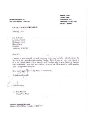 William leslie grieve   bill grieve - personal letter of thanks from roberto quarta group chief executive bba group plc uk