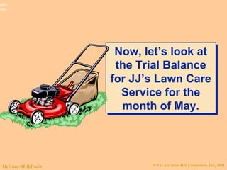 Now, let’s look at the Trial Balance for JJ’s Lawn Care Service for the month of May. 