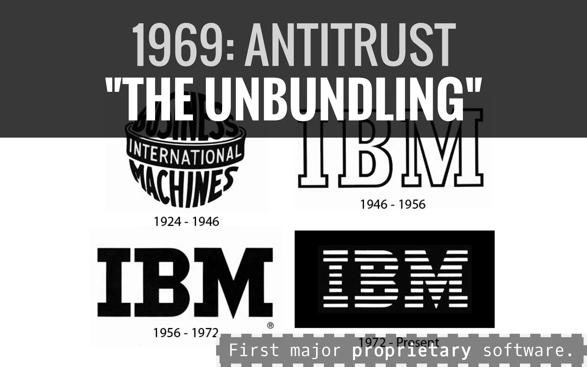 1969: ANTITRUST
"THE UNBUNDLING"
First major proprietary software.
 