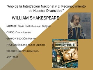 “Año de la Integración Nacional y El Reconocimiento
               de Nuestra Diversidad”

    WILLIAM SHAKESPEARE
NOMBRE:...