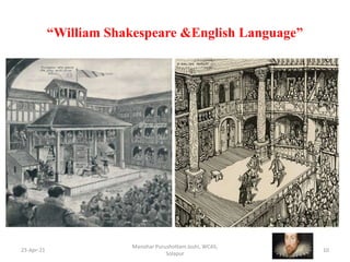 “William Shakespeare &English Language”
23-Apr-21
Manohar Purushottam Joshi, WCAS,
Solapur
10
 