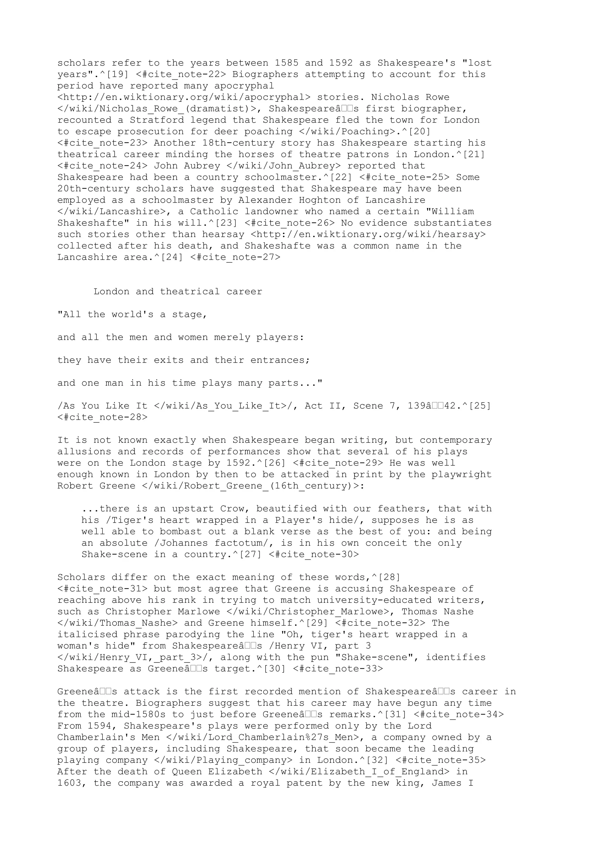 William shakespeare life and times | TXT