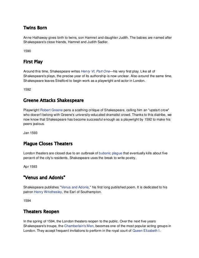 william shakespeare timeline all of shakespeare s works