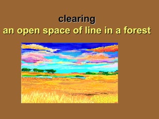clearingclearing
an open space of line in a forestan open space of line in a forest
 