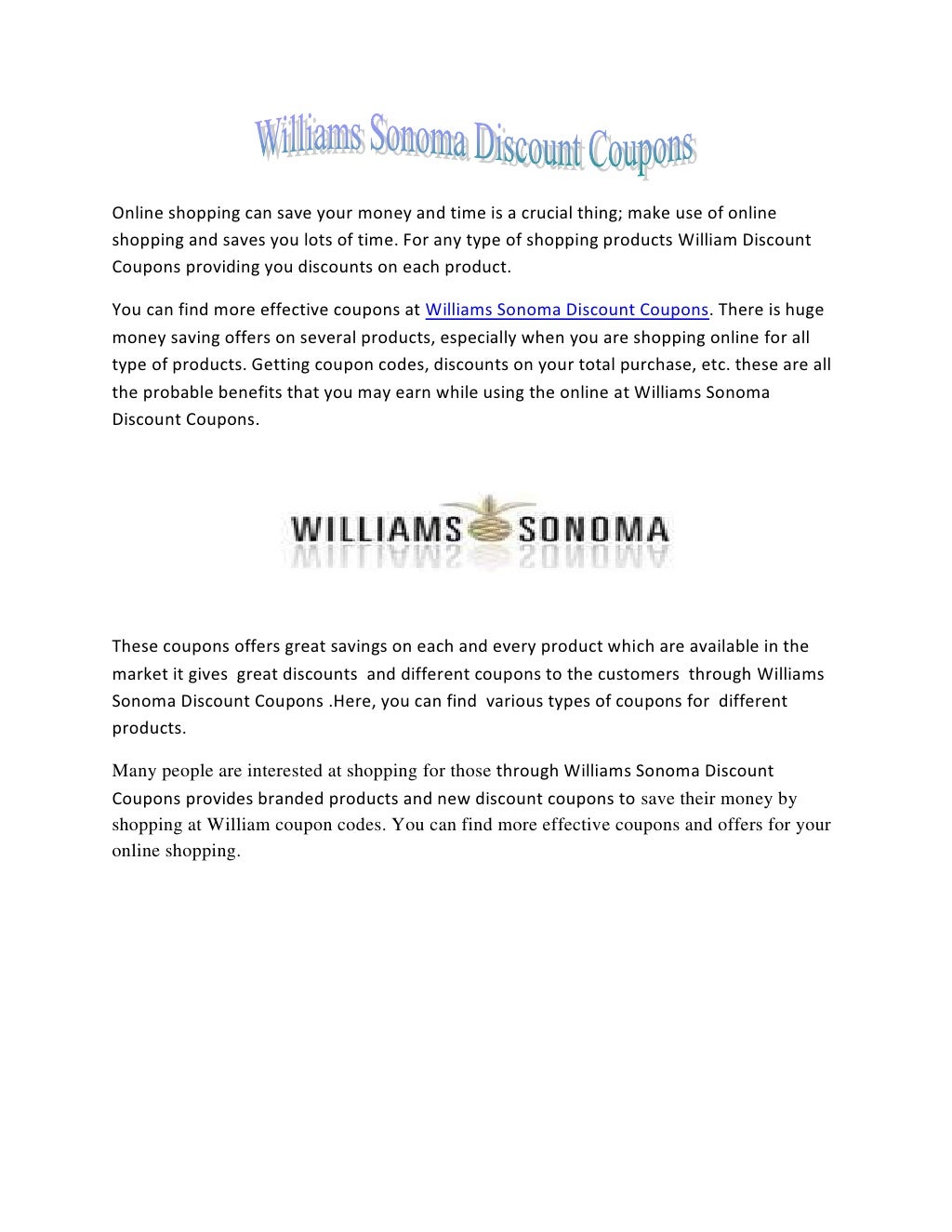 Williams sonoma discount coupons