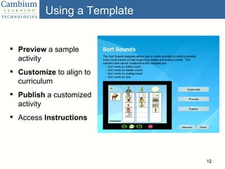 Using a Template Preview  a sample activity Customize  to align to curriculum Publish  a customized activity Access  Instructions 