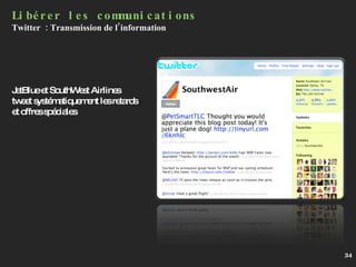 JetBlue et SouthWest Airlines tweet systématiquement les retards et offres spéciales Libérer les communications Twitter  : Transmission de l’information 