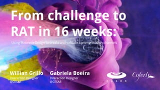 From challenge to
RAT in 16 weeks:
Using Business Design to create and validate communication channels
Willian Grillo
Interaction Designer
@CESAR
Gabriela Boeira
Interaction Designer
@CESAR
 