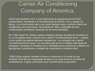 Em 17 de julho de 1902, foi criada a primeira unidade, a qual controlava não só a umidade, bem como a temperatura.