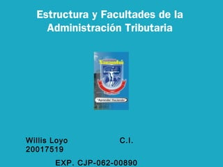 Estructura y Facultades de la
Administración Tributaria
Willis Loyo C.I.
20017519
EXP. CJP-062-00890
 