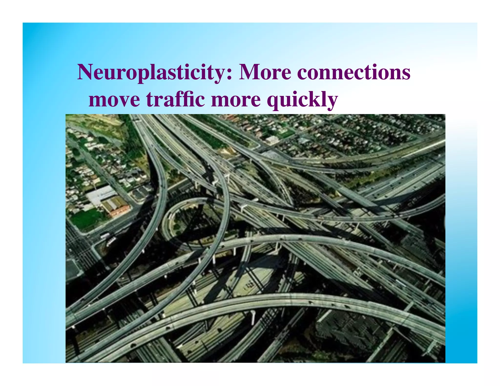 Neuroplasticity: More connections
       move trafﬁc more quickly 	

      	

      	


	

	


	

	

	

	

 