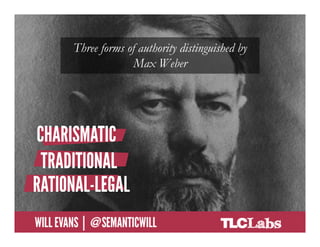 Three forms of authority distinguished by
                              Max Weber




@SemanticWill | Will Evans
 