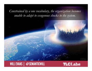 Constrained by a one vocabulary, the organization becomes
     unable to adapt to exogenous shocks to the system.




@SemanticWill | Will Evans
 
