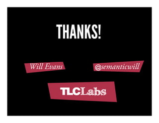 Thanks!
Will Evans | @SemanticWill
      tlclabs.co
 
