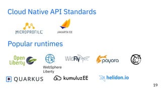 19
Cloud Native API Standards
Popular runtimes
WebSphere
Liberty
 