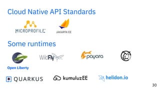 30
Cloud Native API Standards
Open Liberty
Some runtimes
 