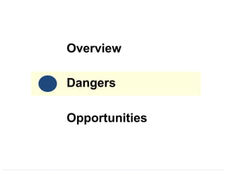 Overview
Dangers
Opportunities
 