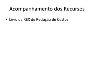 Acompanhamento dos Recursos Livro da REX de Redução de Custos  