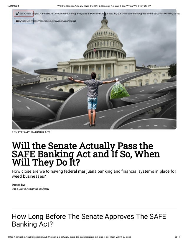 When Will the Safe Banking Act Pass in the Senate?