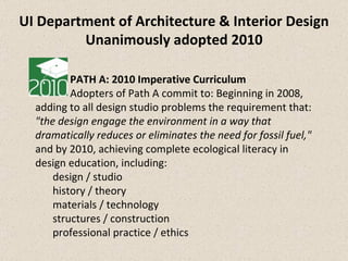 <ul><li>PATH A: 2010 Imperative Curriculum  Adopters of Path A commit to: Beginning in 2008, adding to all design studio p...