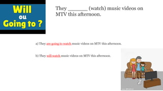 a) They are going to watch music videos on MTV this afternoon.
b) They will watch music videos on MTV this afternoon.
They ______ (watch) music videos on
MTV this afternoon.
 