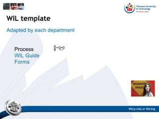 Adapted by each department
Process
WIL Guide
Forms
WIL template
WILly-nilly or WILling
 