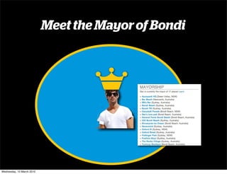 Meet the Mayor of Bondi




Wednesday, 10 March 2010
 