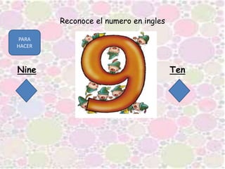 Reconoce el numero en ingles
Nine Ten
PARA
HACER
 