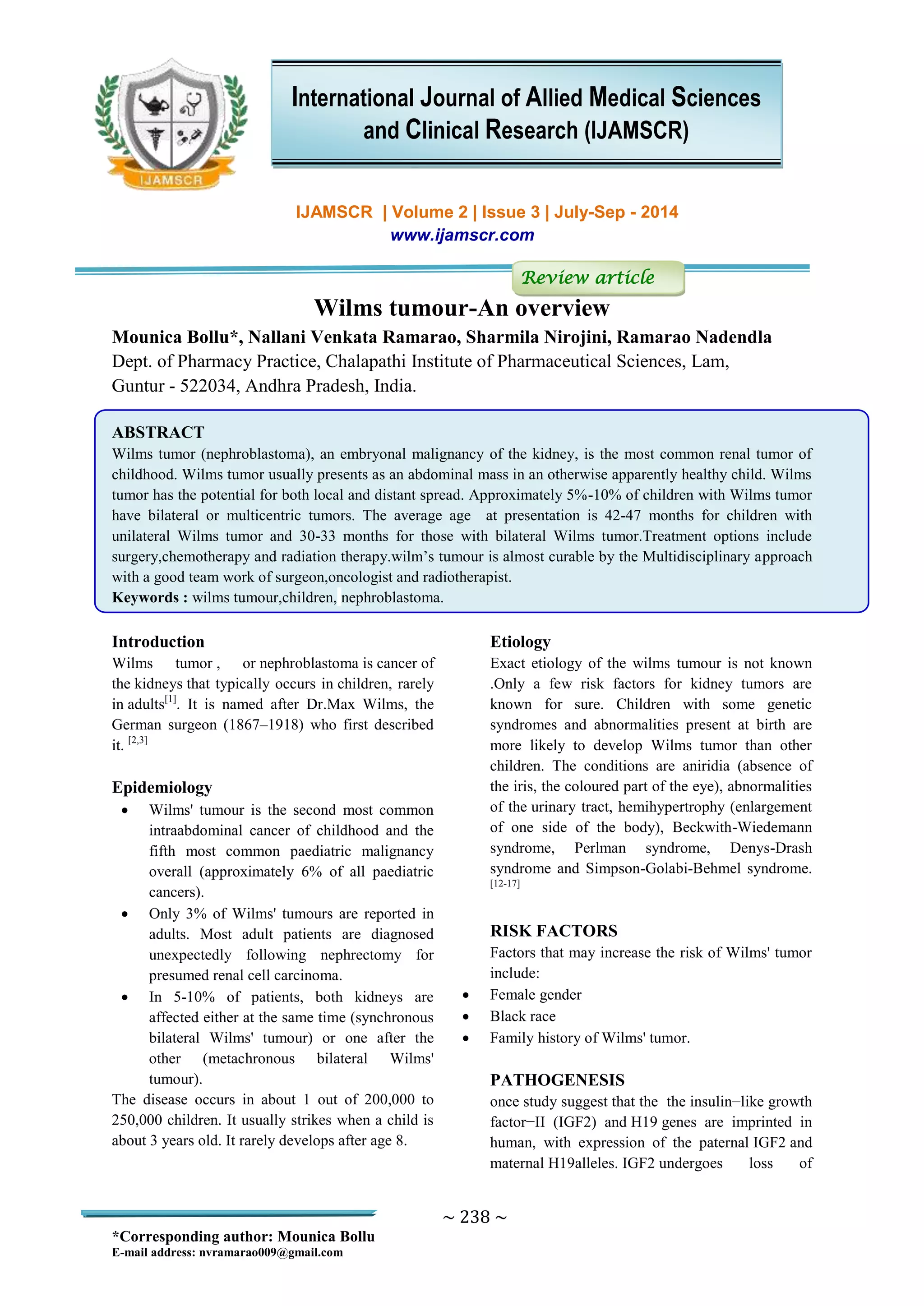 Wilms tumour an overview | PDF