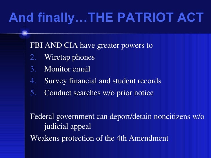 patriot act violates civil liberties essay The patriot act must not be used to violate the rights of law-abiding citizens very broad patriot act collection has been a and civil liberties. patriot act violates civil liberties essay The patriot act must not be used to violate the rights of law-abiding citizens very broad patriot act collection has been a and civil liberties.