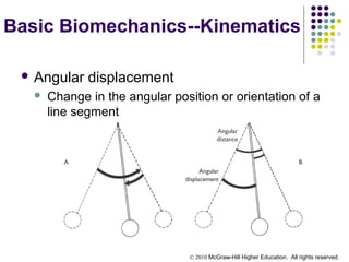 © 2010 McGraw-Hill Higher Education. All rights reserved.
Basic Biomechanics--Kinematics
 Angular displacement
 Change in the angular position or orientation of a
line segment
 