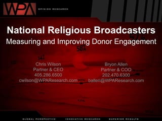 National Religious BroadcastersMeasuring and Improving Donor Engagement Chris Wilson Partner & CEO 405.286.6500 cwilson@WPAResearch.com Bryon Allen Partner & COO 202.470.6300 ballen@WPAResearch.com 