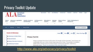 Privacy Toolkit Update
http://www.ala.org/advocacy/privacy/toolkit
 