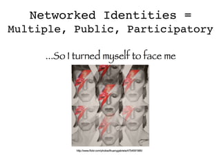 Networked Identities =  
Multiple, Public, Participatory
 