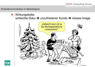 Produktkommunikation im Marketingmix
 Wirkungskette:
hl h D k  f i d K d  i I
Produktkommunikation im Marketingmix
schlechte Doku  unzufriedener Kunde  mieses Image
„Vielleicht kann ich ja
die Montageanleitung
umtauschen!“
© G. Wiedenroth
 