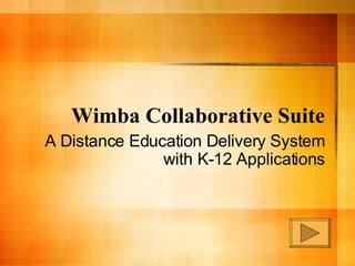 Wimba Collaborative Suite A Distance Education Delivery System with K-12 Applications 