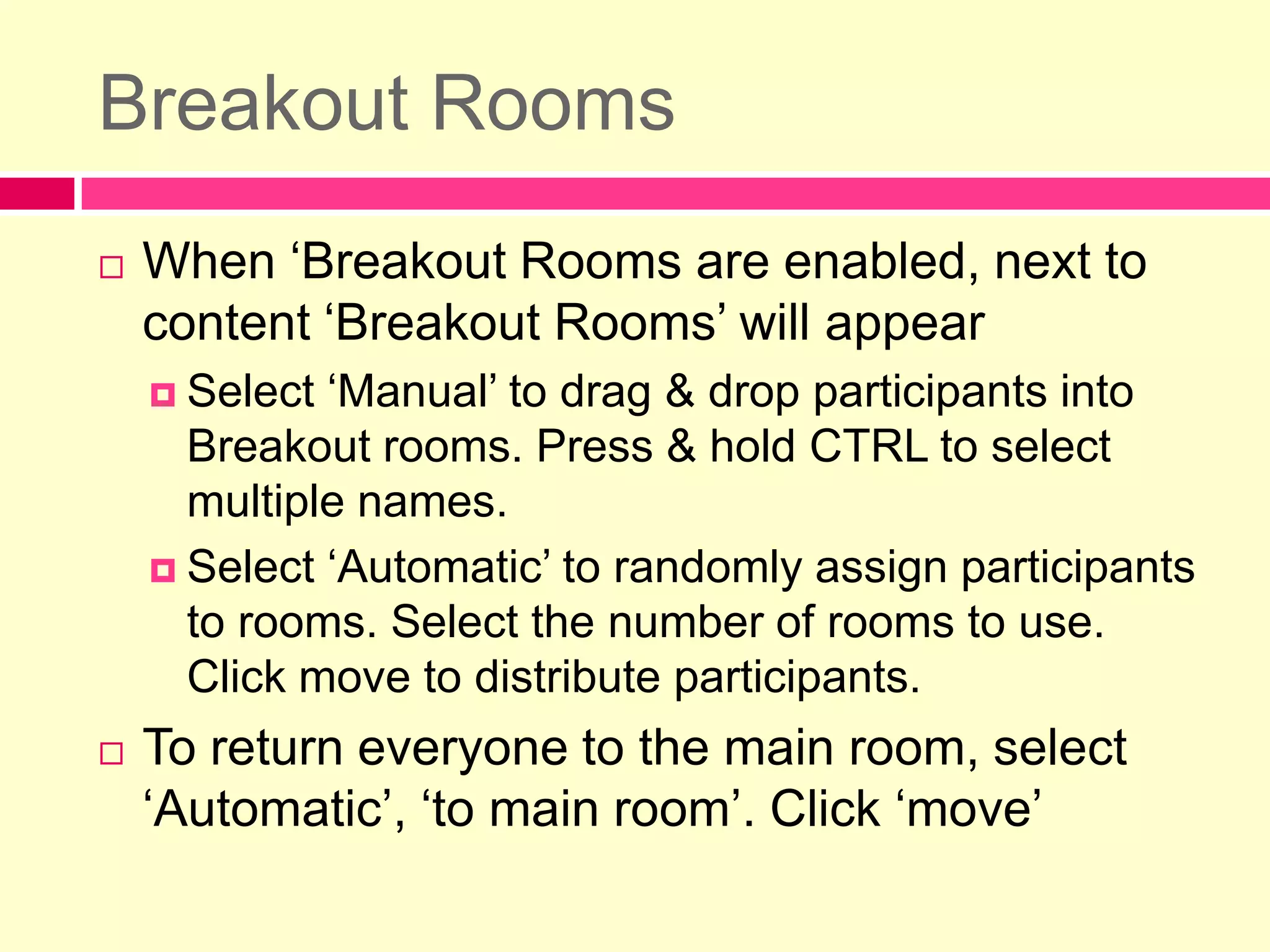 Click the [P] to preview the slide before pushing it out, or to push to a breakout room.