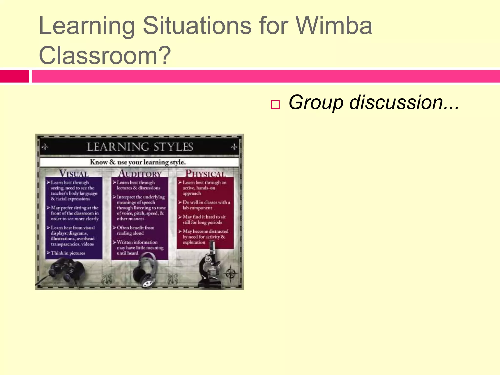 Learning Situations for Wimba Classroom?Group discussion...