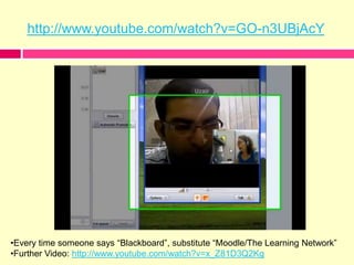 http://www.youtube.com/watch?v=GO-n3UBjAcYEvery time someone says “Blackboard”, substitute “Moodle/The Learning Network”